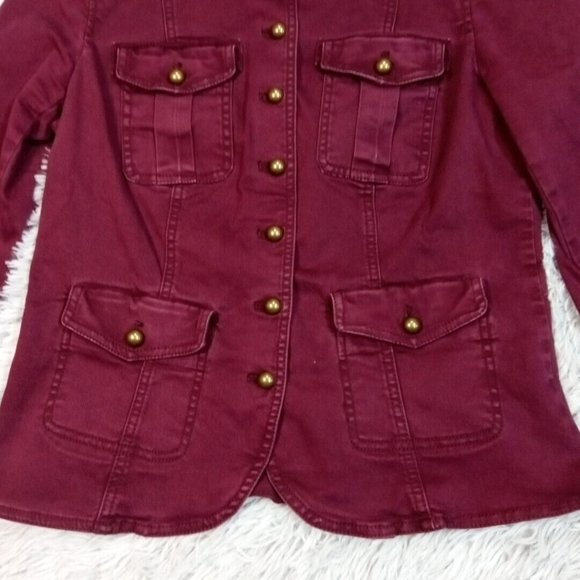 White House Black Market Womens Shirt Red 6 Button Up Utility Military Top - Picture 3 of 13
